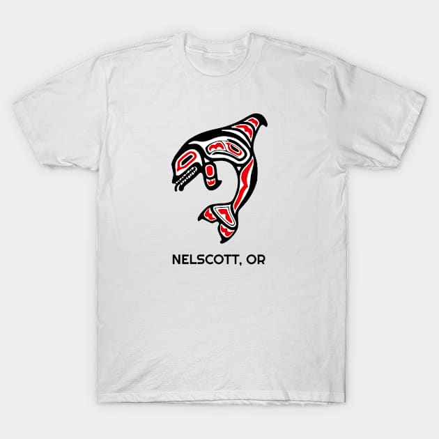 Nelscott, Oregon Red Orca Killer Whales Native American Indian Tribal Gift T-Shirt by twizzler3b